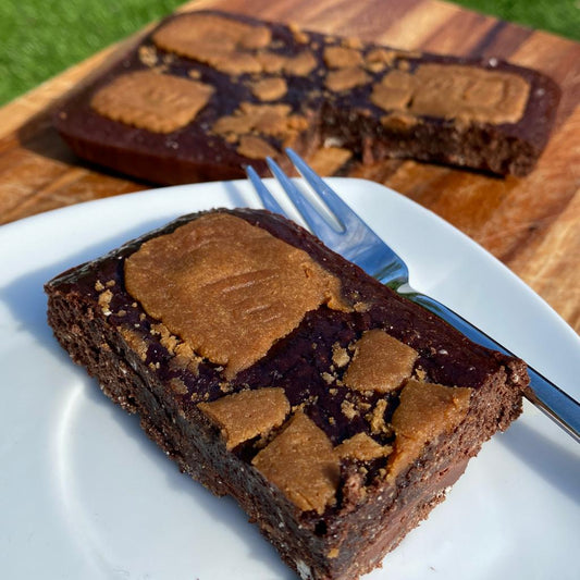 Double Chocolate Biscoff Protein Brownie Tray Bake
