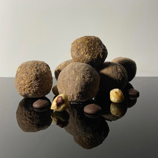 GF Dark Chocolate Protein Balls With A Hazelnut Centre